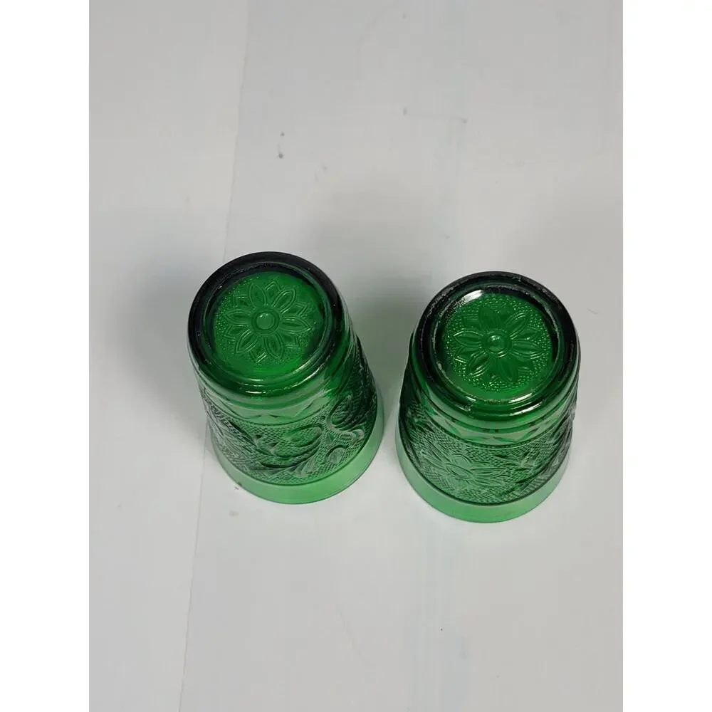 Vintage Anchor Hocking Forest Green Sandwich Glass Juice Water Tumbler Set of 2